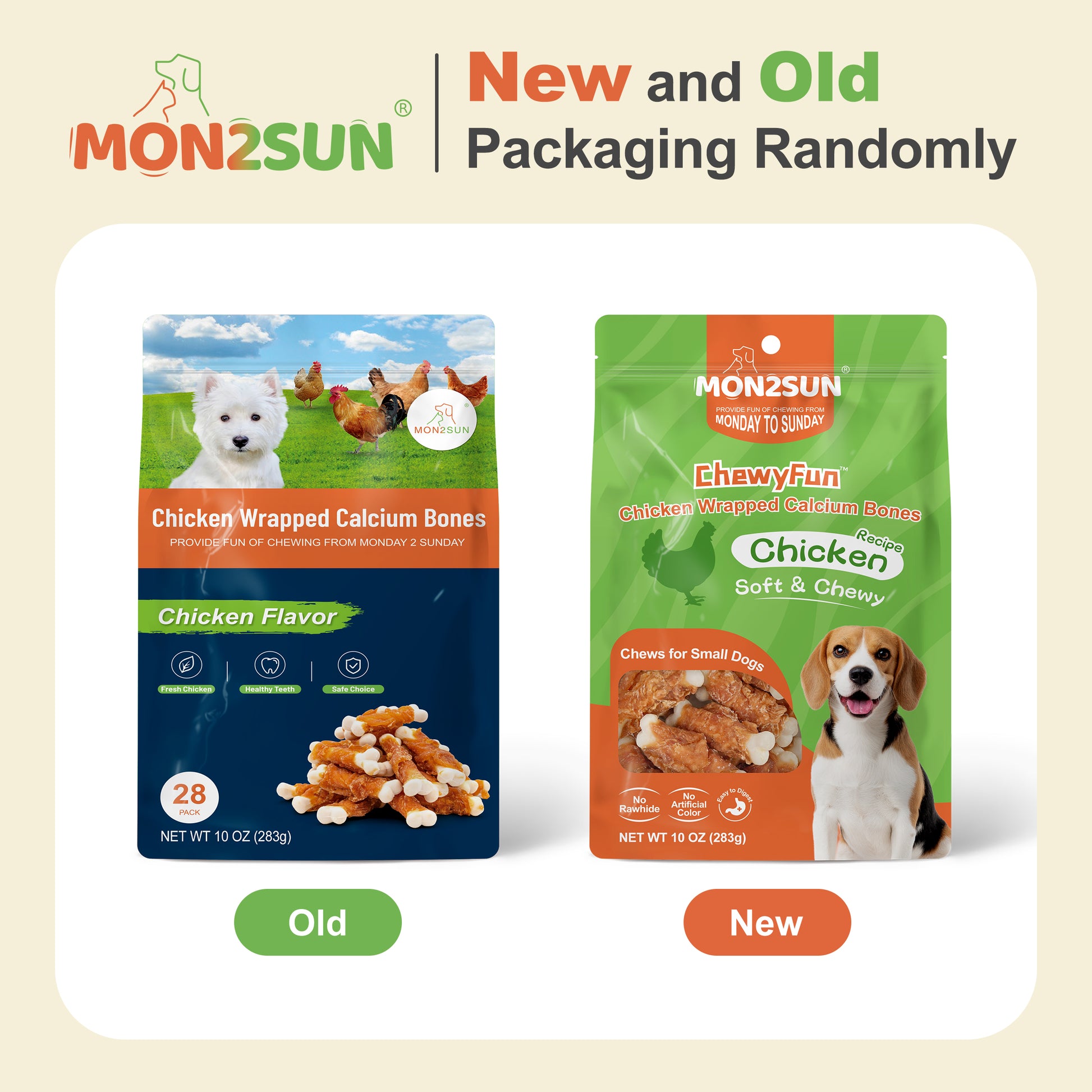 Dog Treats, Chicken Wrapped Calcium Bones Without Rawhide, 2.3 Inch Training Treats for Teeth Cleaning and Fresh Breath, Chews for Puppy and Small Dogs - MON2SUN