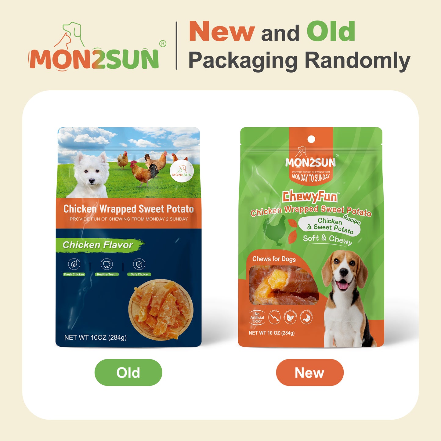 Dog Treats Rawhide Free Chicken Wrapped Sweet Potato Snacks, Gluten & Grain Free, Treats for Puppy and Small Dogs - MON2SUN