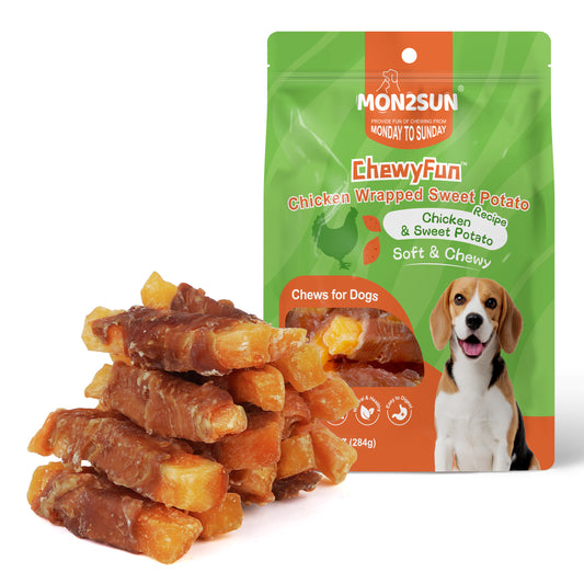 Dog Treats Rawhide Free Chicken Wrapped Sweet Potato Snacks, Gluten & Grain Free, Treats for Puppy and Small Dogs - MON2SUN