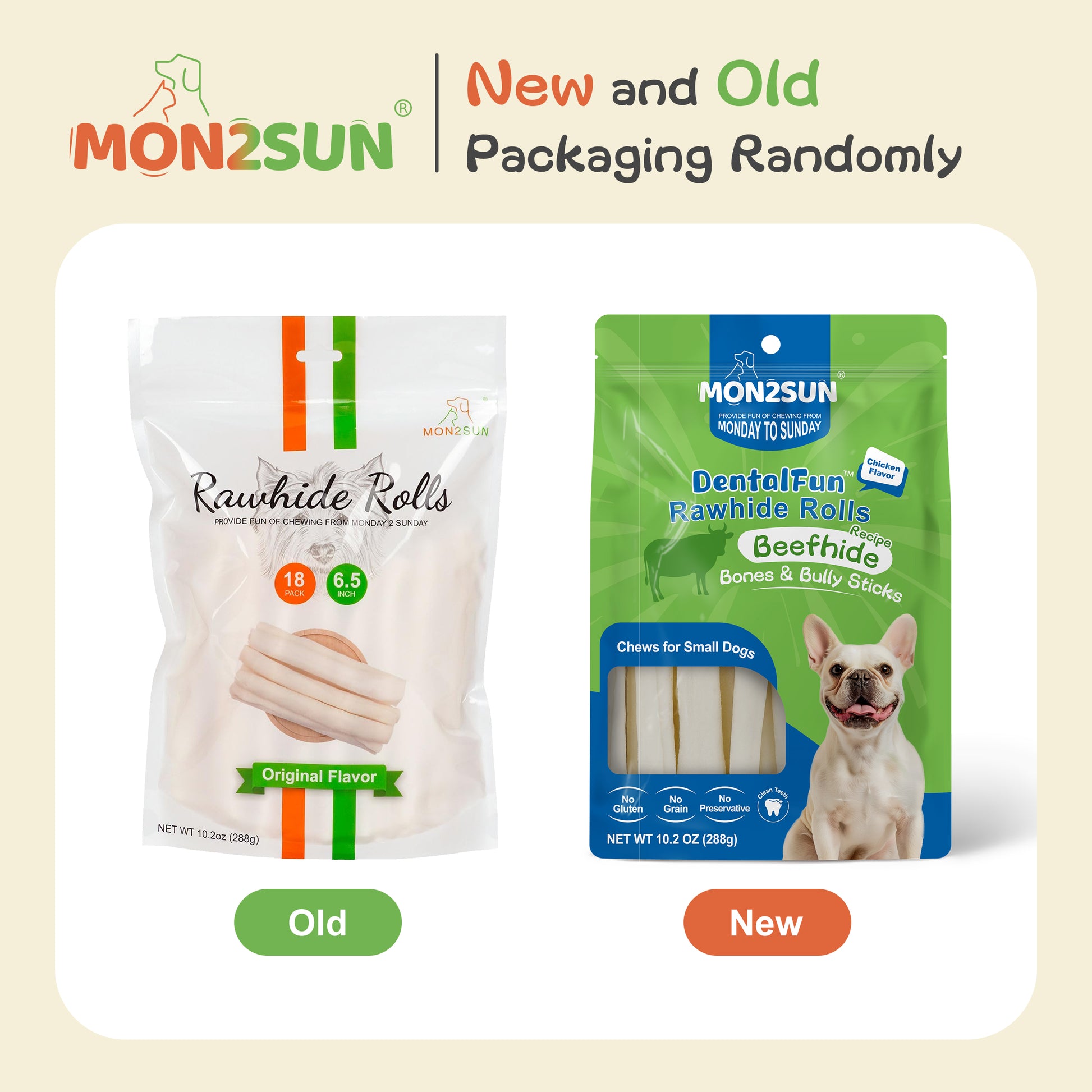 Dog Rawhide Rolls Twist Sticks Chew Treats Natural Flavor 6.5 Inch 40 Count for Puppy and Small Dogs - MON2SUN