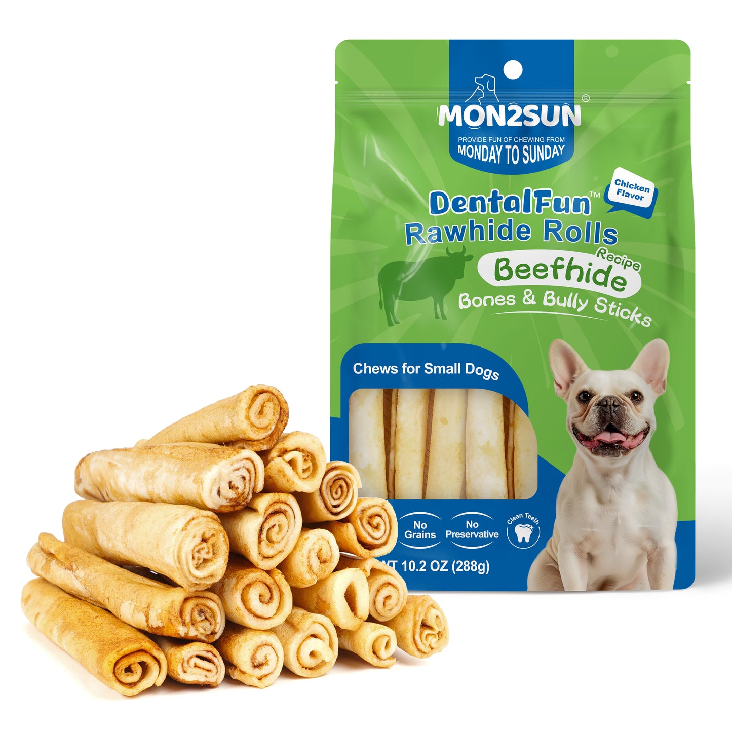 Dog Rawhide Rolls Twist Sticks 6.5 Inch Chew Treats Chicken Flavor 60 Count for Puppy and Small Dogs - MON2SUN