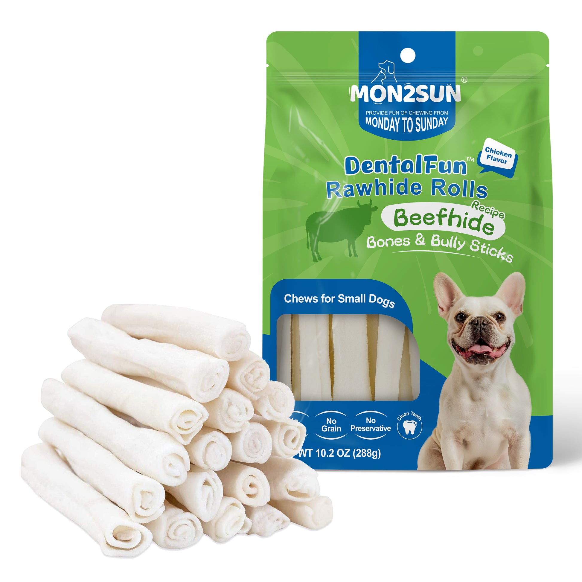 Dog Rawhide Rolls Twist Sticks Chew Treats Natural Flavor 6.5 Inch 40 Count for Puppy and Small Dogs - MON2SUN