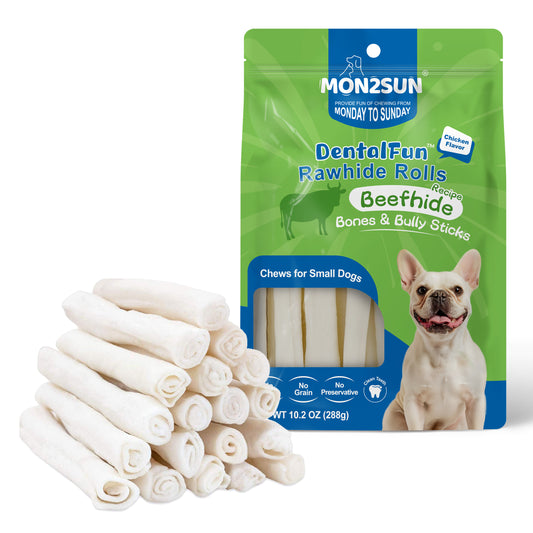 Dog Rawhide Rolls Twist Sticks Chew Treats Natural Flavor 6.5 Inch 40 Count for Puppy and Small Dogs - MON2SUN