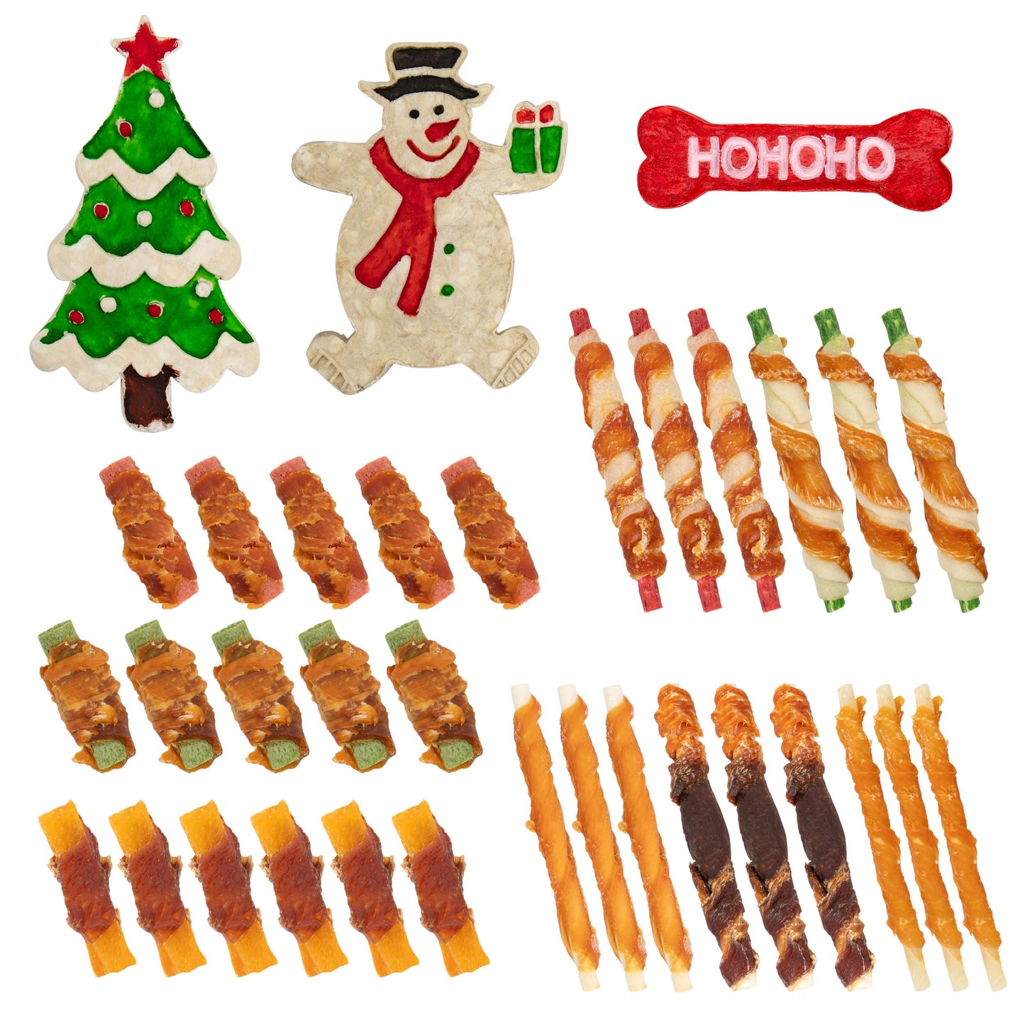 MON2SUN Christmas Dog Treats, Christmas Box Treats, Rawhide and Rawhide Free Chews for Small and Medium Dogs, 34 Count (Pack of 1) - MON2SUN