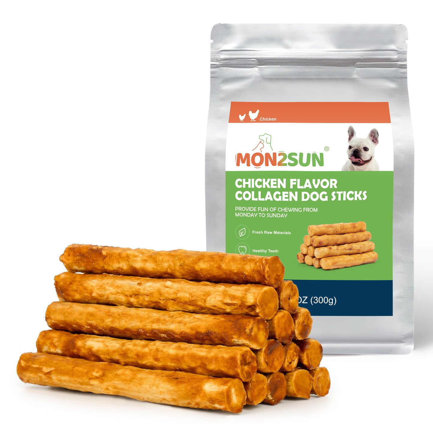 Chicken Collagen Sticks for Dogs, 5 Inch Teeth Cleaning Collagen Chews for Medium Dogs (Chicken Flavored), Healthy Snacks - MON2SUN