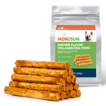 Chicken Collagen Sticks for Dogs, 5 Inch Teeth Cleaning Collagen Chews for Medium Dogs (Chicken Flavored), Healthy Snacks - MON2SUN