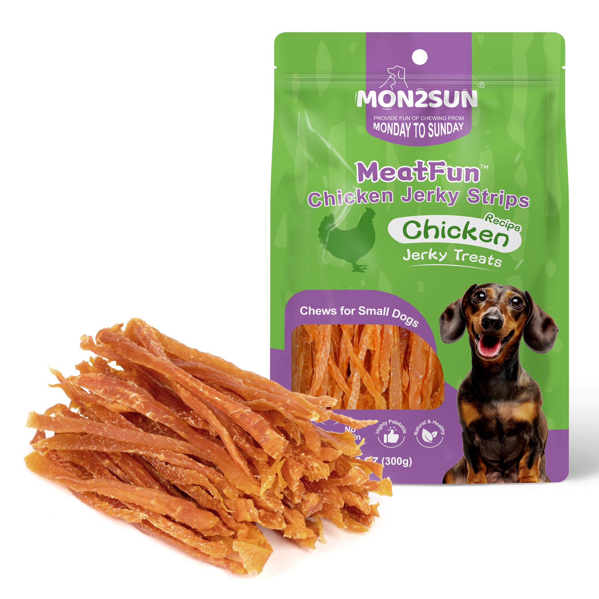 Dog Treats, Chicken Jerky Strips for Small Dogs, High Protein & Grain Free Snacks, Easy to Digest Training Treats - MON2SUN