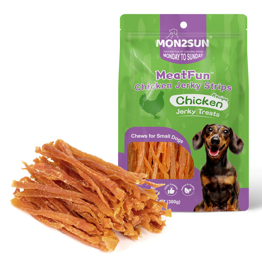 Dog Treats, Chicken Jerky Strips for Small Dogs, High Protein & Grain Free Snacks, Easy to Digest Training Treats - MON2SUN
