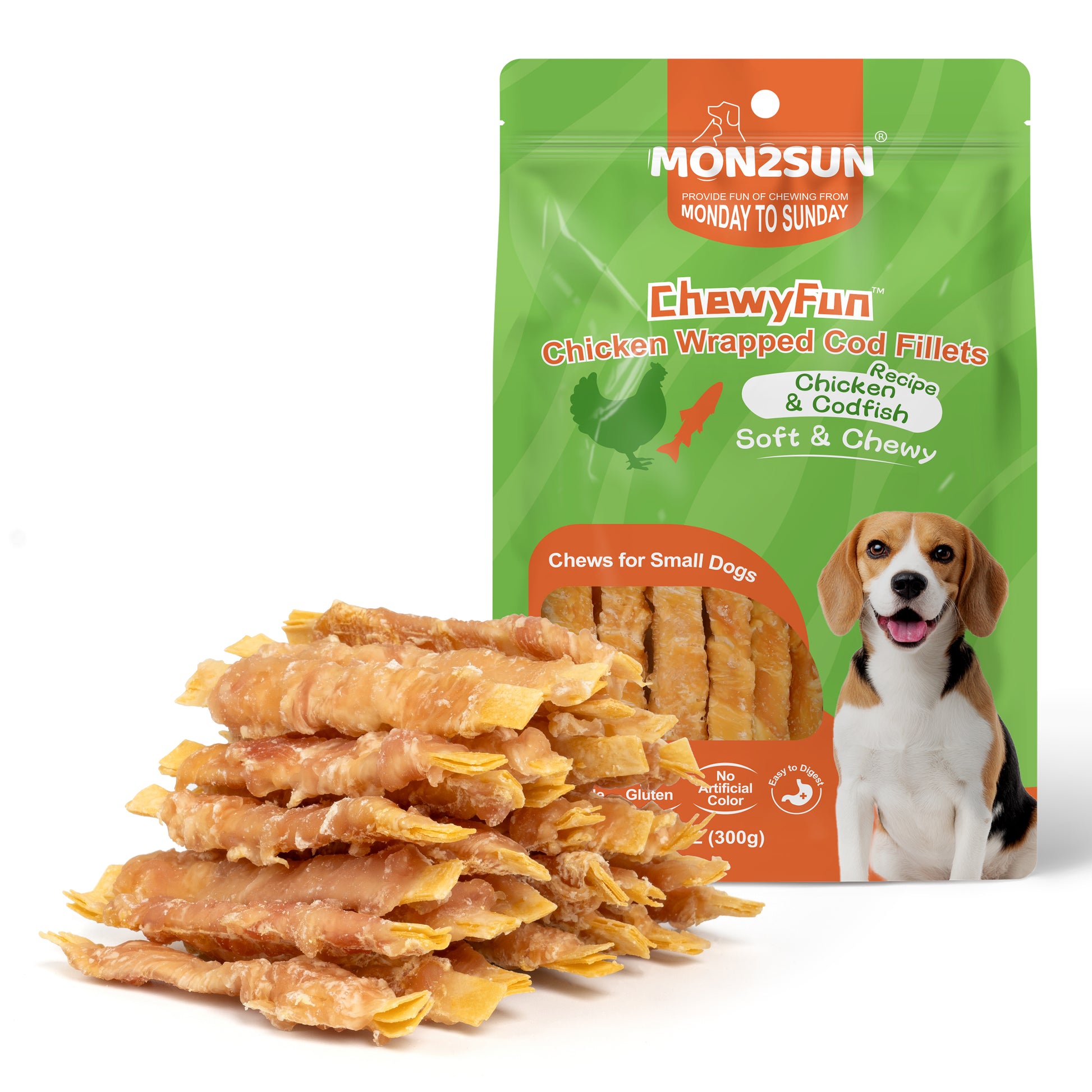 Rawhide Free Dog Treats, 4 Inch Chicken Wrapped Cod Fillet Dog Snacks for Small Dogs, Soft and Training Treats - MON2SUN