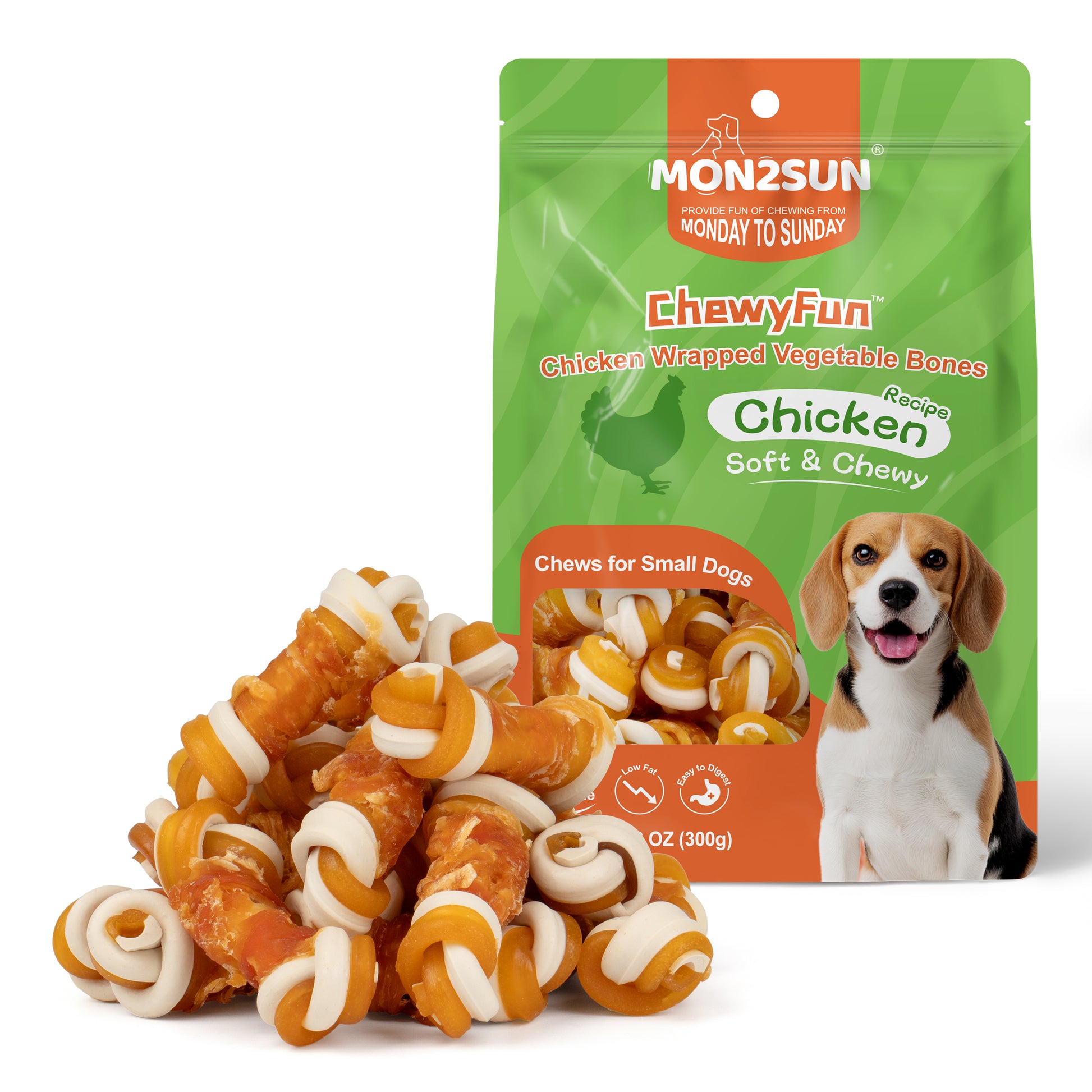 2.5" Rawhide Free Dog Treats with Mixed Vegetables, Chicken Wrapped Mini Knot Bones for Small Dogs, Healthy Snacks for Balanced Nutrition - MON2SUN