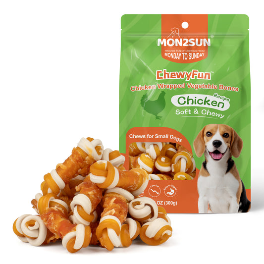 2.5" Rawhide Free Dog Treats with Mixed Vegetables, Chicken Wrapped Mini Knot Bones for Small Dogs, Healthy Snacks for Balanced Nutrition - MON2SUN