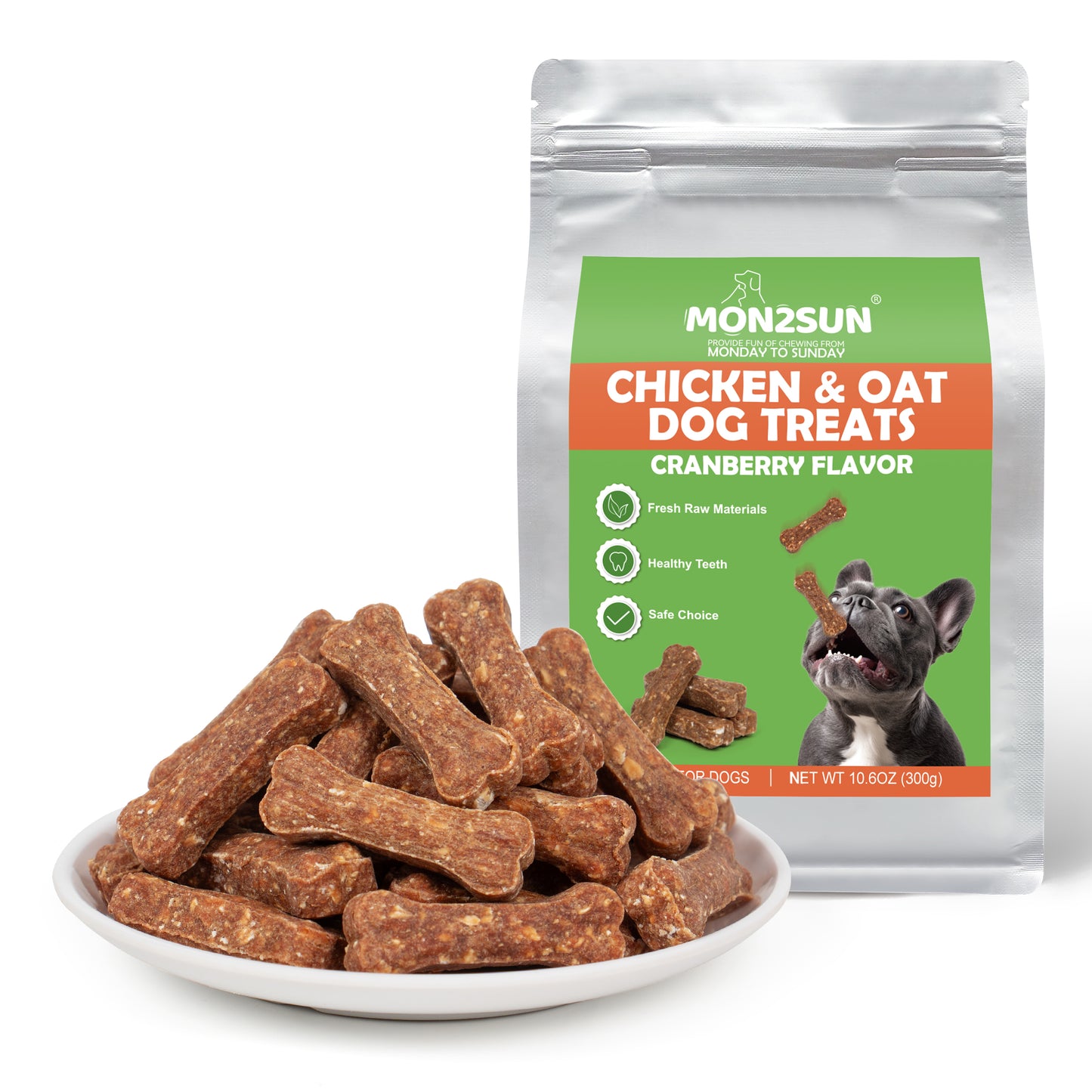 MON2SUN Dog Treats 2 Inch Chicken & Oat Dog Treats with Cranberry Powder, Crunchy Biscuits for Small Dogs, Training Rewards - MON2SUN