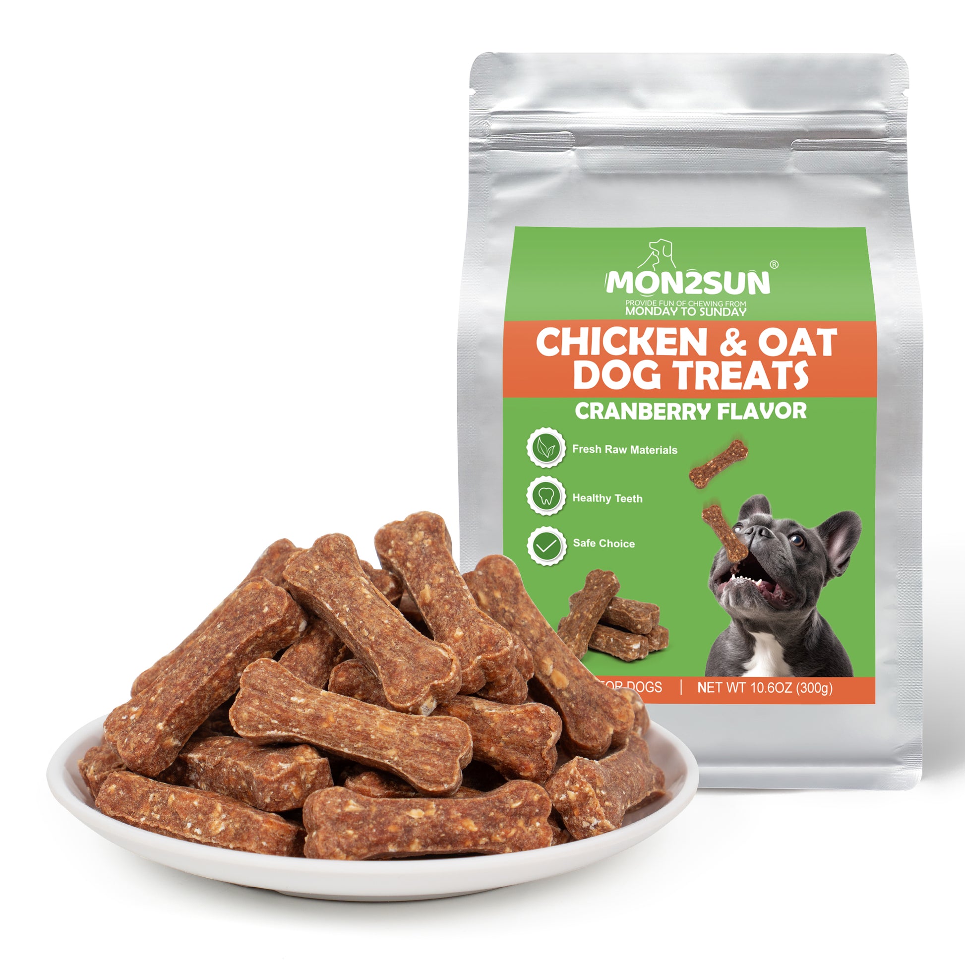 MON2SUN Dog Treats 2 Inch Chicken & Oat Dog Treats with Cranberry Powder, Crunchy Biscuits for Small Dogs, Training Rewards - MON2SUN