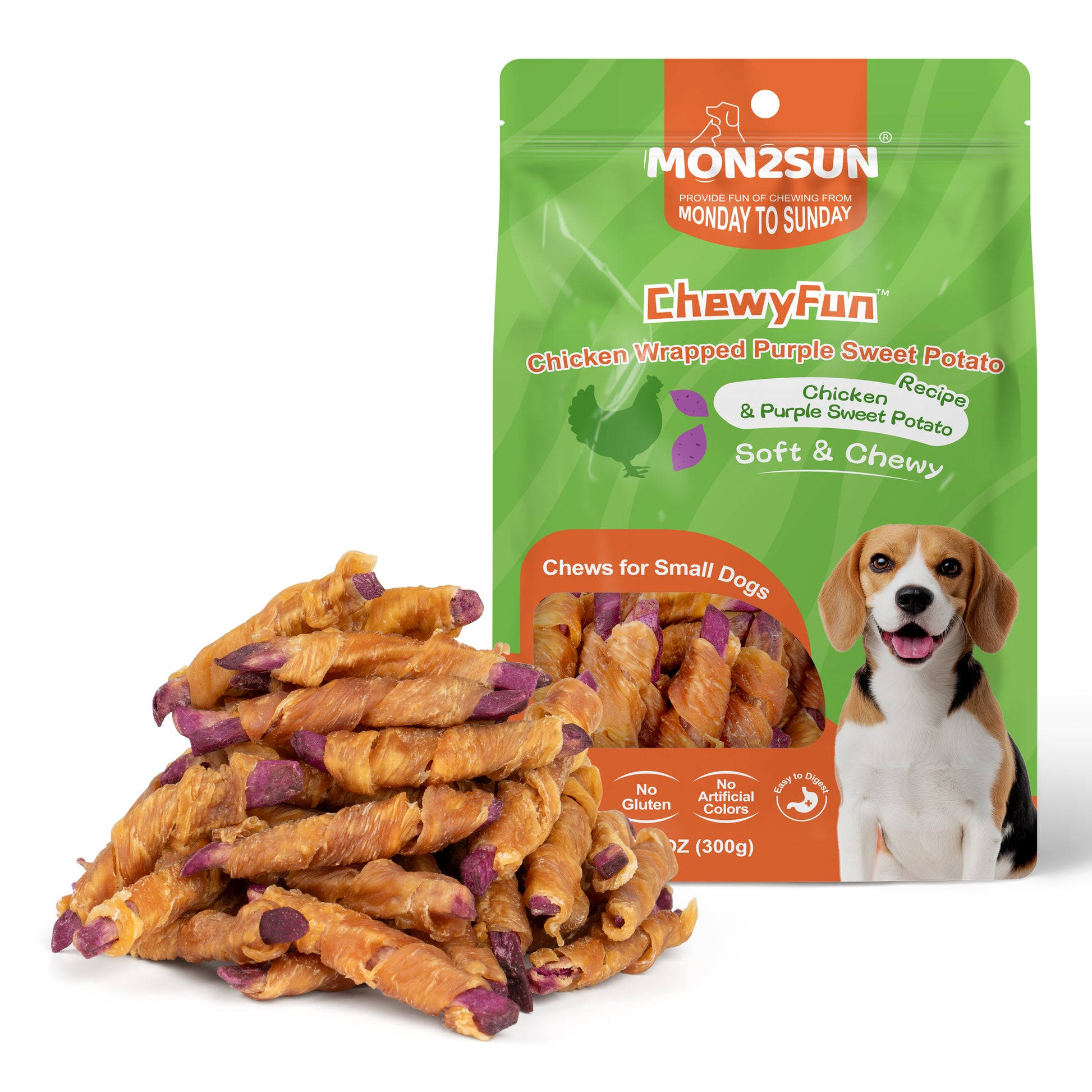 Rawhide Free Dog Treats, Chicken Wrapped Purple Sweet Potato Snacks, Healthy and Natural, Training Treats for Small Dogs - MON2SUN