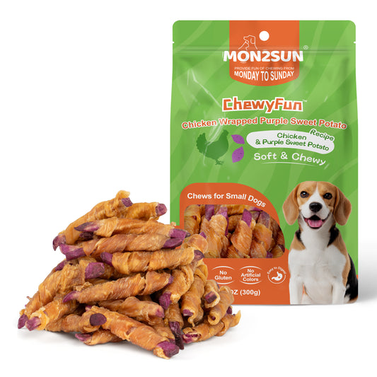 Rawhide Free Dog Treats, Chicken Wrapped Purple Sweet Potato Snacks, Healthy and Natural, Training Treats for Small Dogs - MON2SUN