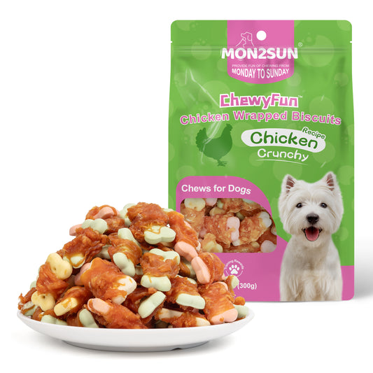 Dog Treats, Mini Chicken Wrapped Biscuits with Added Vitamins, Healthy Training Snacks for Small Medium and Large Dogs - MON2SUN