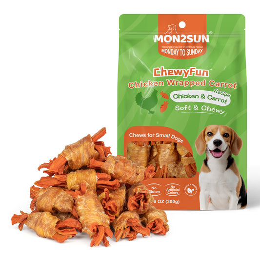 Rawhide Free Dog Treats, Chicken Wrapped Carrot Snacks, Healthy and Natural Chews for Small Dogs - MON2SUN