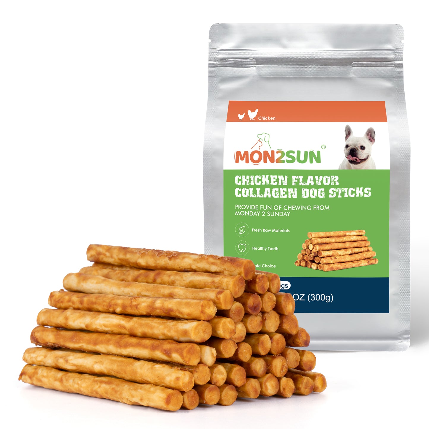 Chicken Collagen Sticks for Dogs, 5 Inch Teeth Cleaning Collagen Chews for Small Dogs (Chicken Flavored), Healthy Snacks - MON2SUN