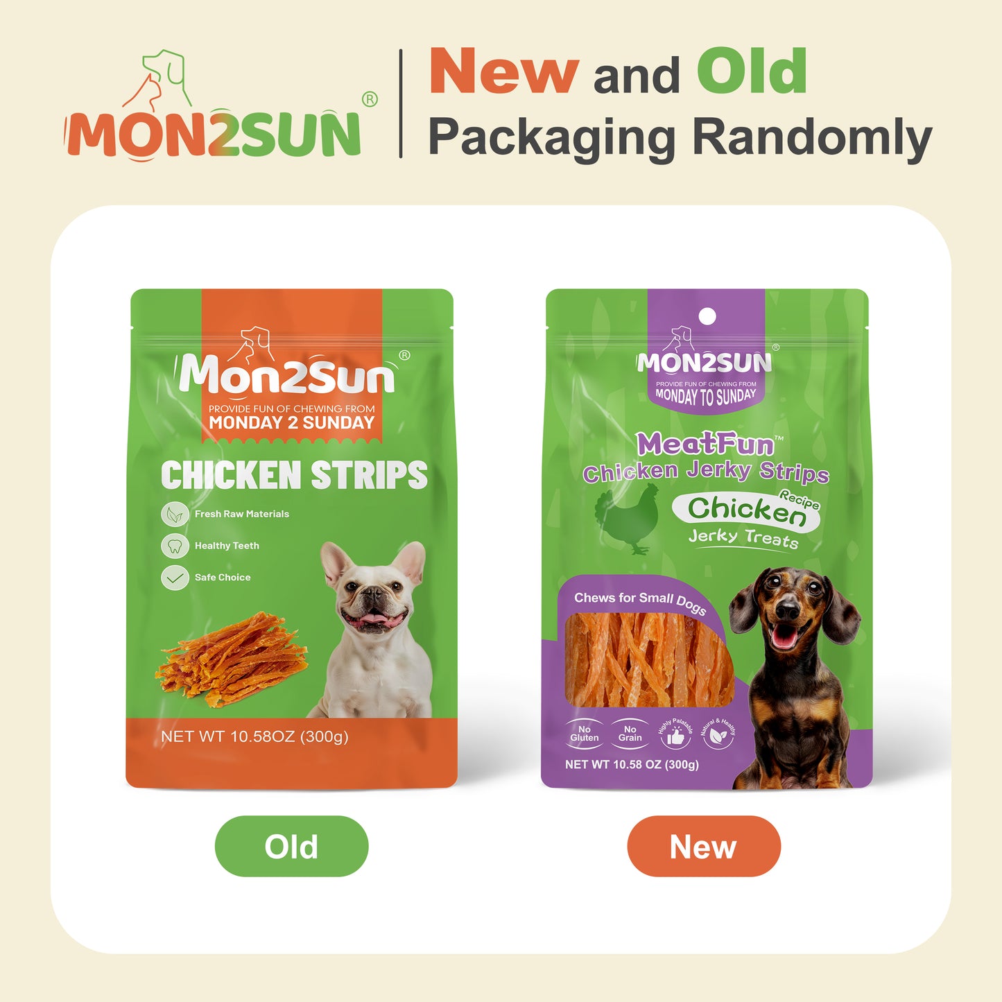 Dog Treats, Chicken Jerky Strips for Small Dogs, High Protein & Grain Free Snacks, Easy to Digest Training Treats - MON2SUN