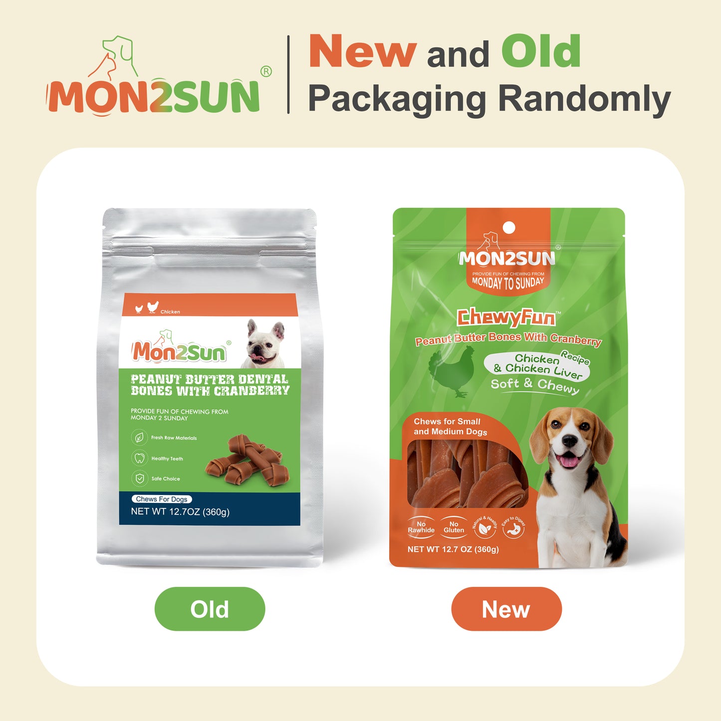 Rawhide Free Dog Treats, Peanut Butter Bones, 5 Inch 12 Count Chews for Small and Medium Dogs, Healthy Bones for Balanced Nutrition - MON2SUN