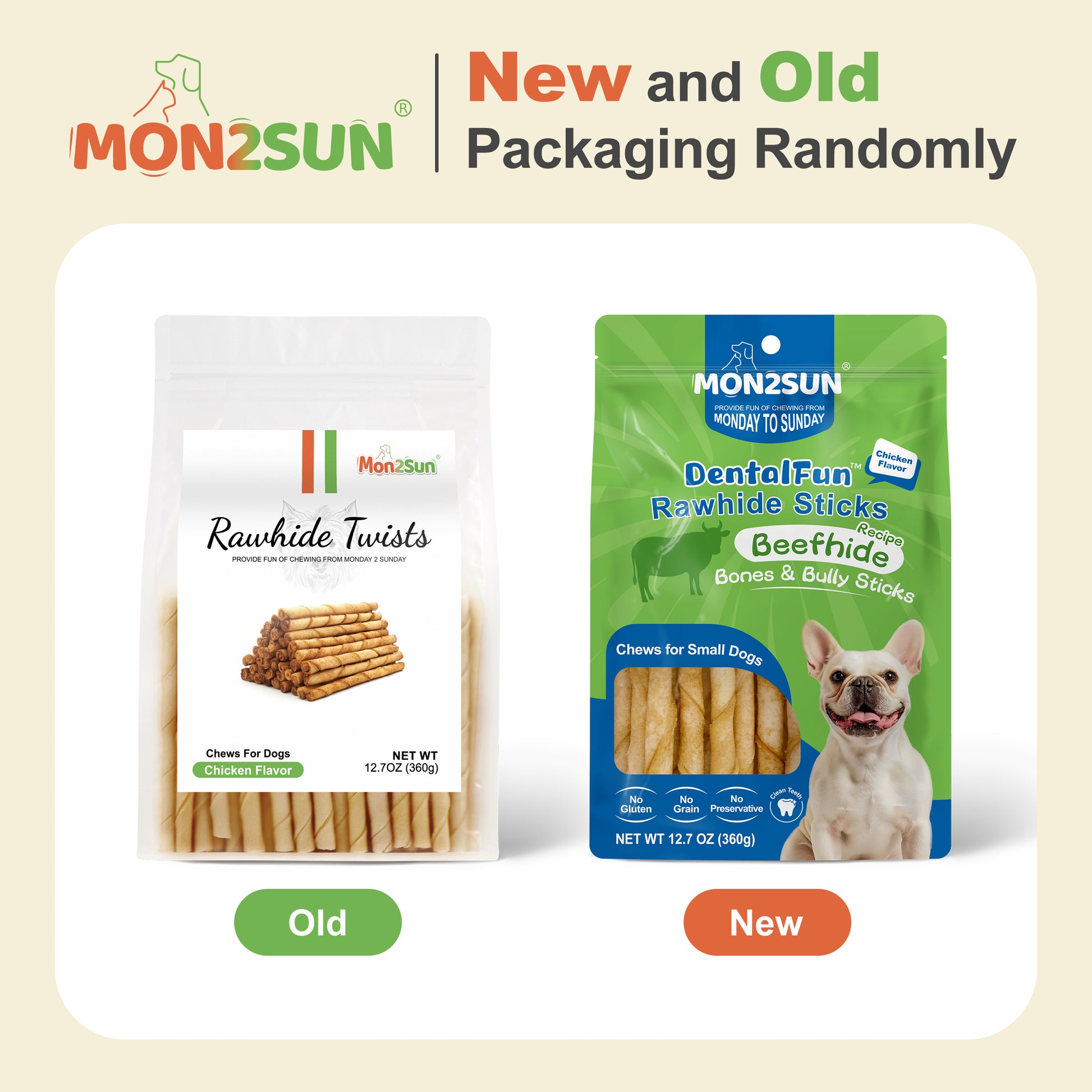 Dog Rawhide Twist Sticks Chicken Flavor 5 Inch Thin Sticks Rawhide Chews Treats for Puppy and Small Dogs - MON2SUN