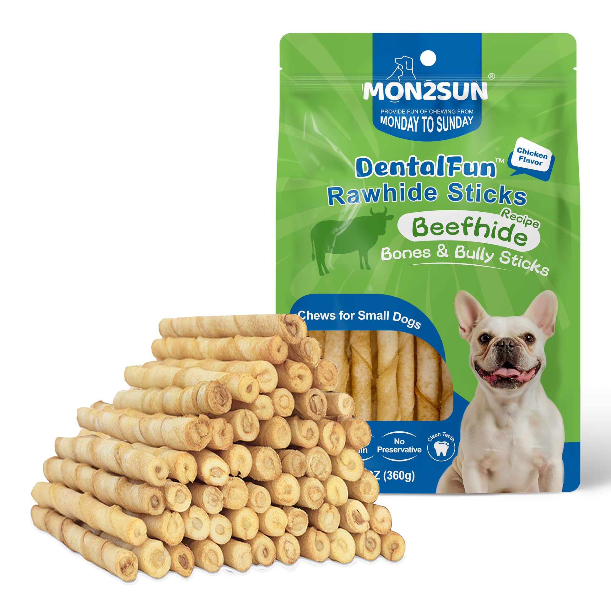 Dog Rawhide Twist Sticks Chicken Flavor 5 Inch Thin Sticks Rawhide Chews Treats for Puppy and Small Dogs - MON2SUN