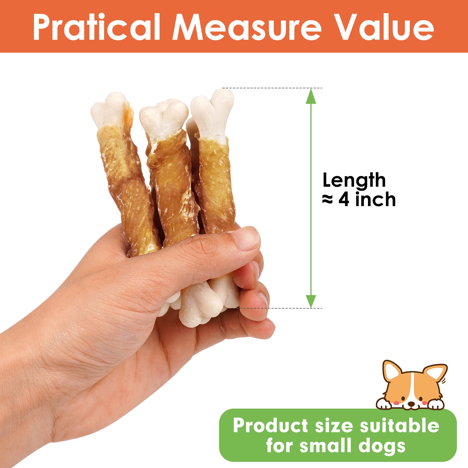 Dog Treats, Chicken Wrapped Calcium Bones without Rawhide, 4 Inch Training Treats for Teeth Cleaning and Fresh Breath, Chews for Puppy and Small Dogs (10 Ounce - Pack of 1) - MON2SUN