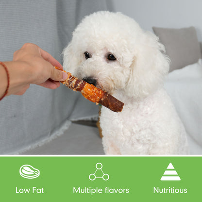 MON2SUN Dog Treats, Triple Flavor Chicken Liver Chicken Duck and Chicken Wrapped Rawhide Sticks, Teeth Cleaning Dog Snacks for Small and Medium Dogs (Length: 6'')