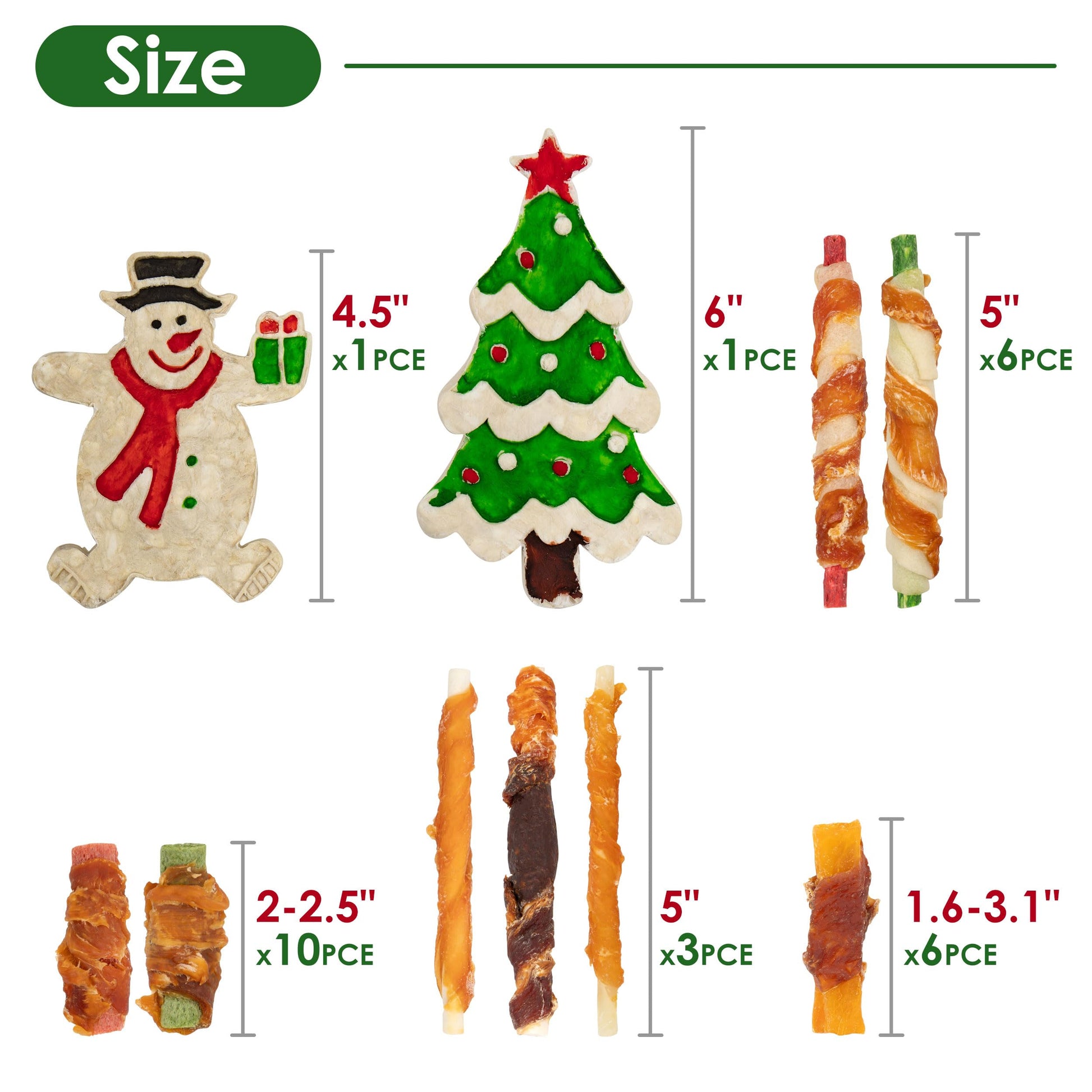 MON2SUN Christmas Dog Treats, Christmas Box Treats, Rawhide and Rawhide Free Chews for Small and Medium Dogs, 34 Count (Pack of 1) - MON2SUN