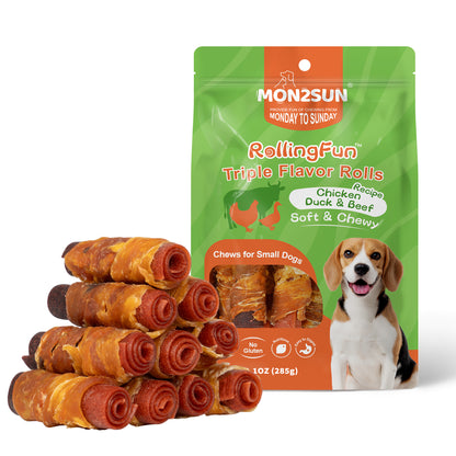 MON2SUN Triple Meat Rolls Chicken Duck & Beef Flavor Dog Treats, 10.1 oz