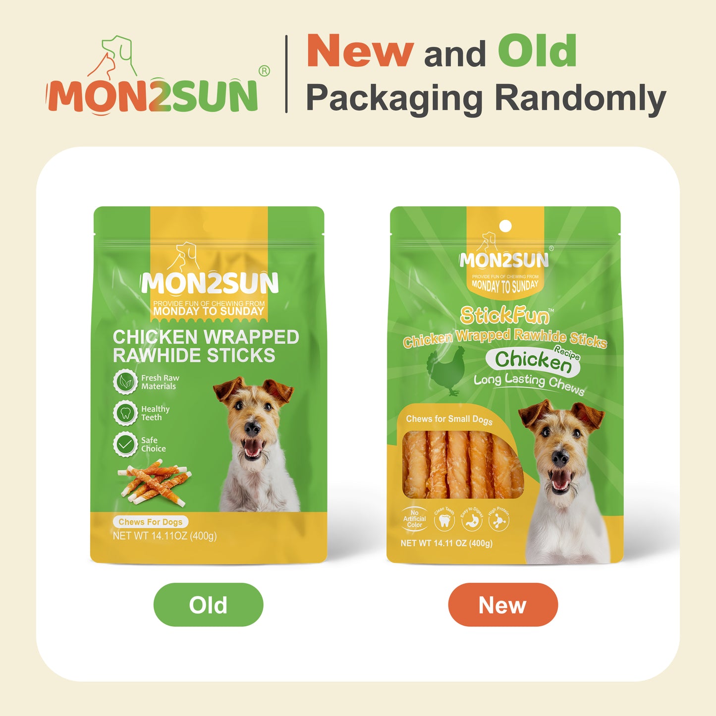 Dog Treats, Rawhide Twist Chicken Hide Sticks, Suitable for Puppy and Small Dogs, 5 Inch - MON2SUN