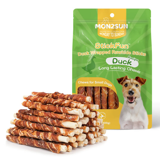 5 Inch Duck Wrapped Rawhide Dog Treats for Puppy and Small Dogs, Promotes Dental Health, Healthy Snacks - MON2SUN