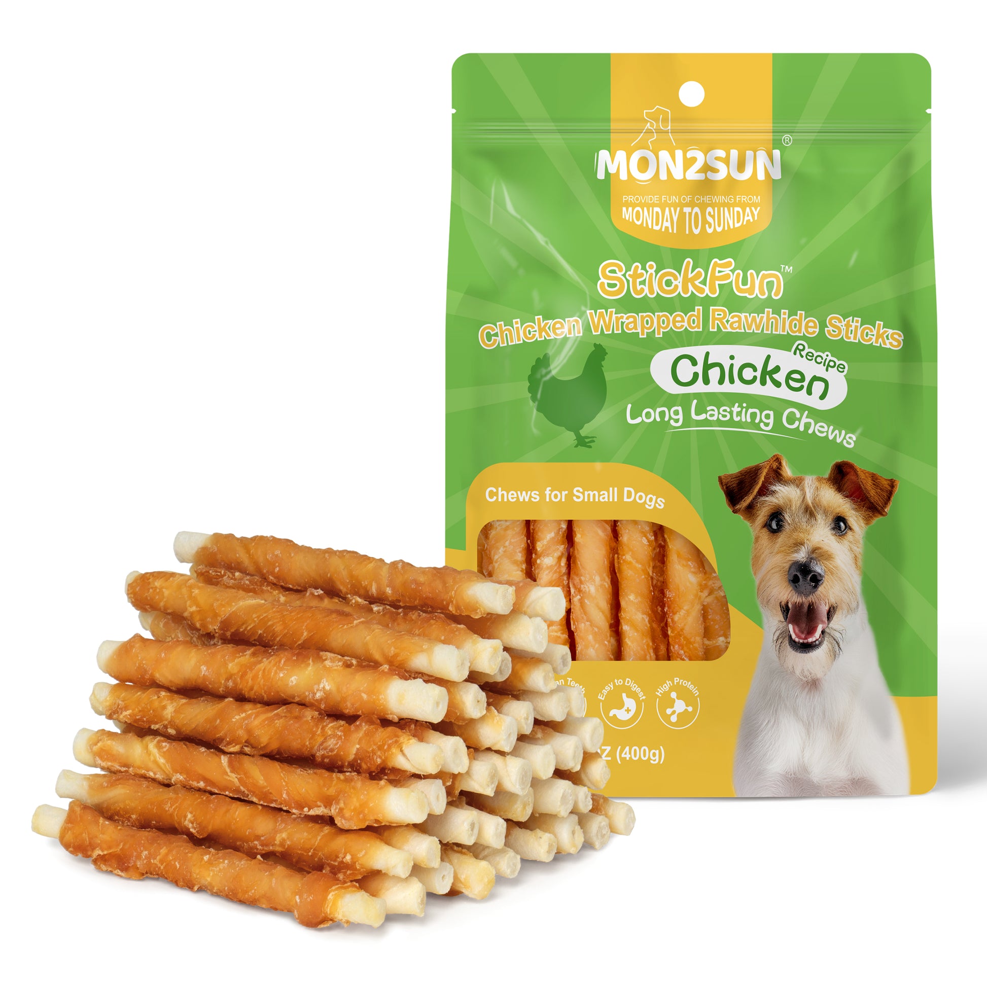 Dog Treats, Rawhide Twist Chicken Hide Sticks, Suitable for Puppy and Small Dogs, 5 Inch - MON2SUN