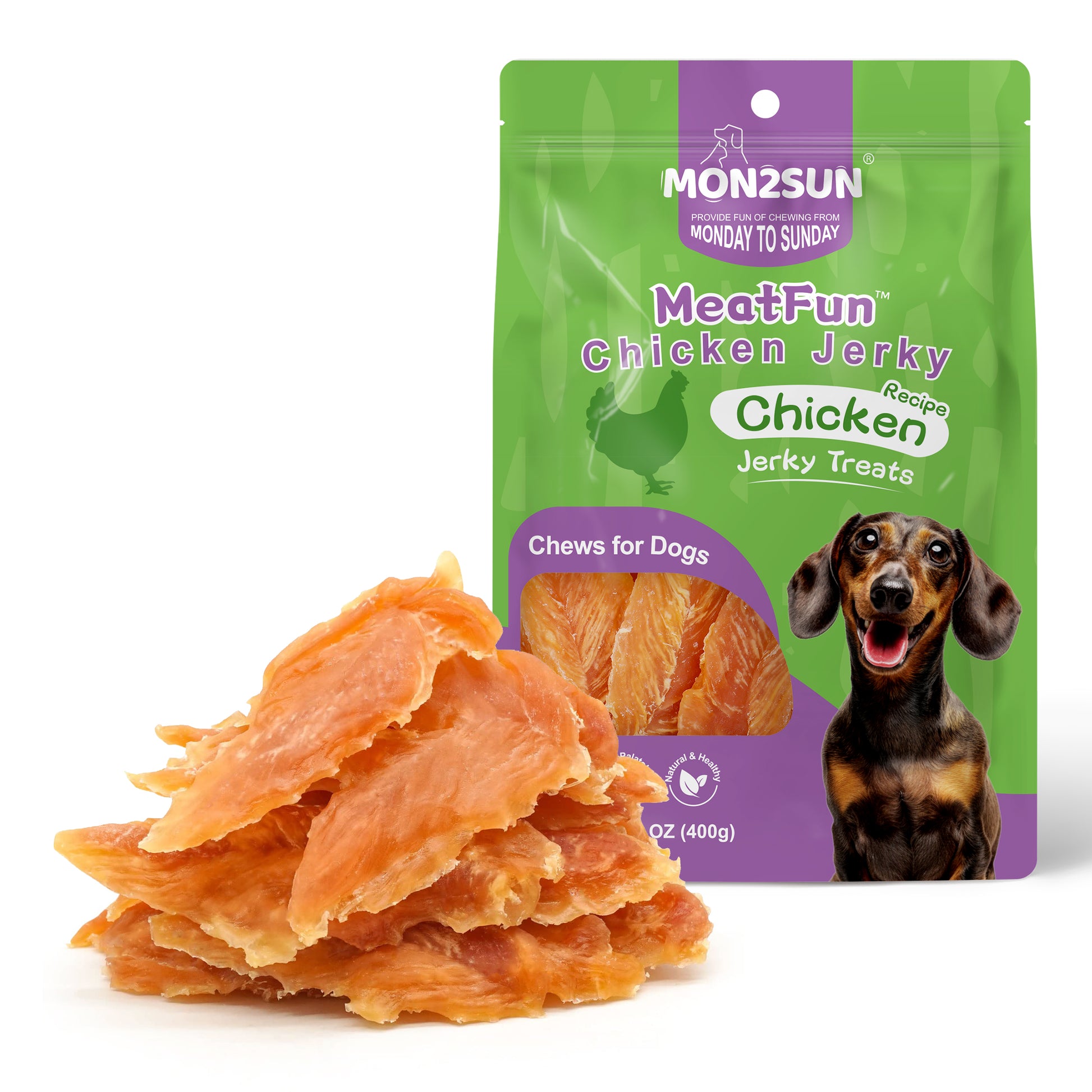 Chicken Jerky Dog Treats Made with Chicken Breast, High Protein & Grain Free, Training Treats for Small to Large Dogs - MON2SUN