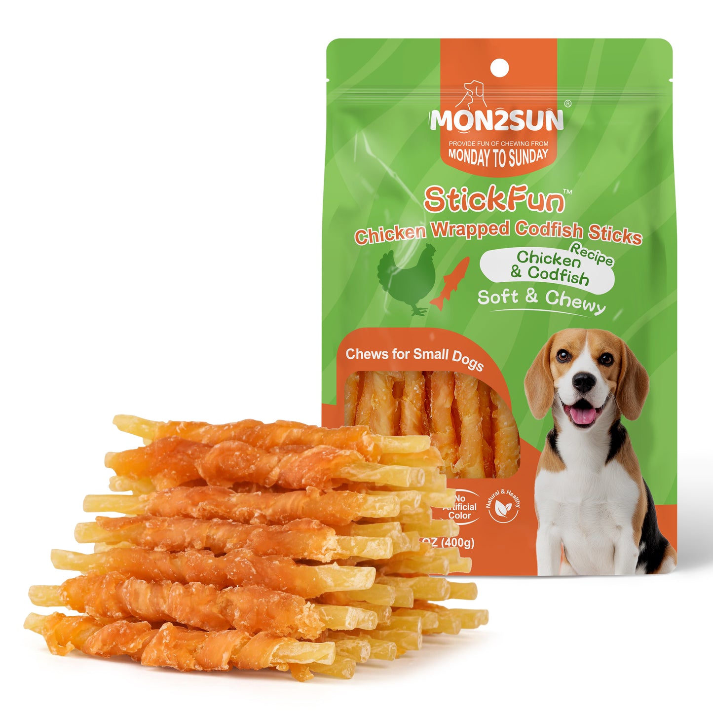 Rawhide Free Dog Treats Chicken Wrapped Cod Sticks for Small Dogs Healthy Training Treats Soft Snacks - MON2SUN