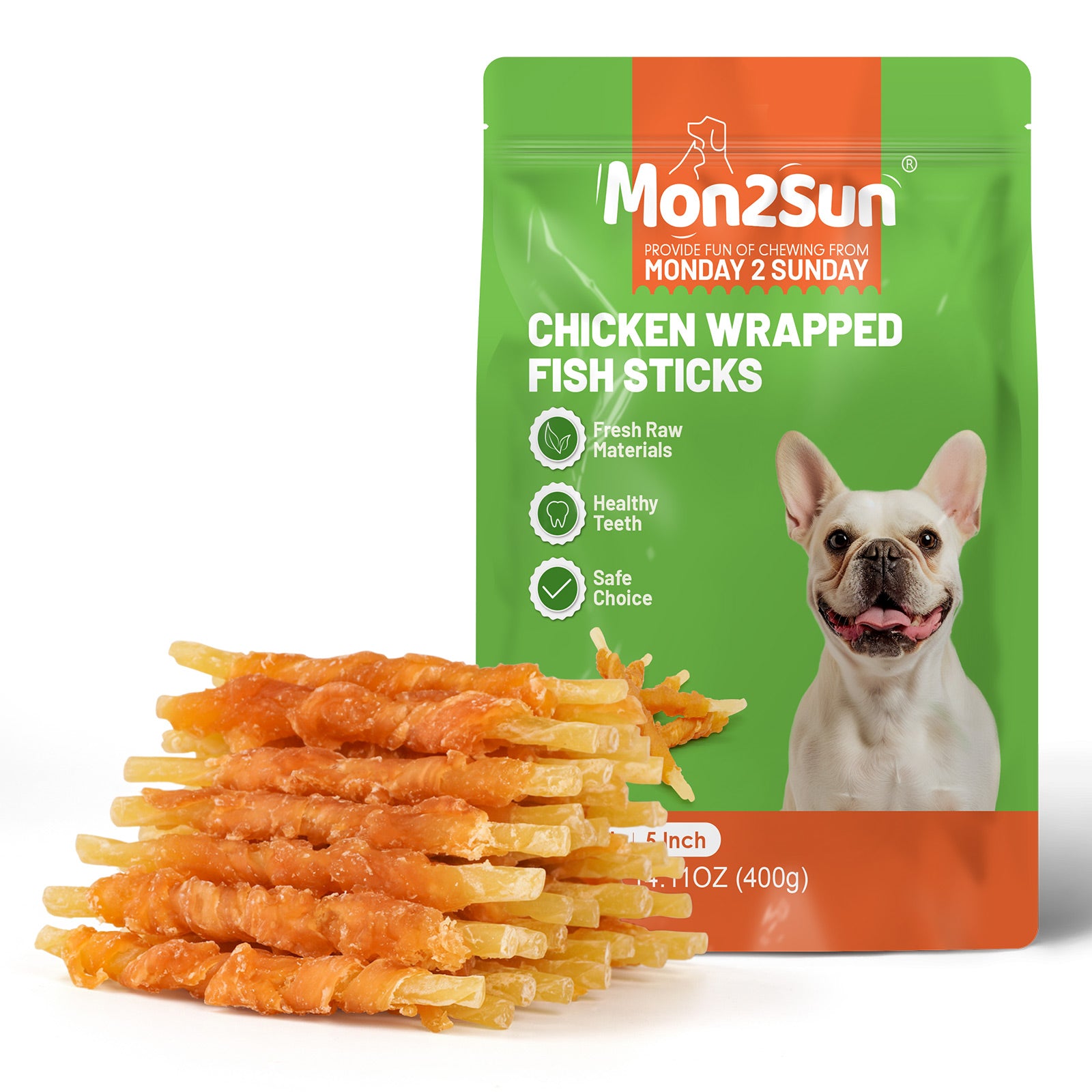 Rawhide Free Dog Treats Chicken Wrapped Cod Sticks for Small Dogs Healthy Training Treats Soft Snacks - MON2SUN