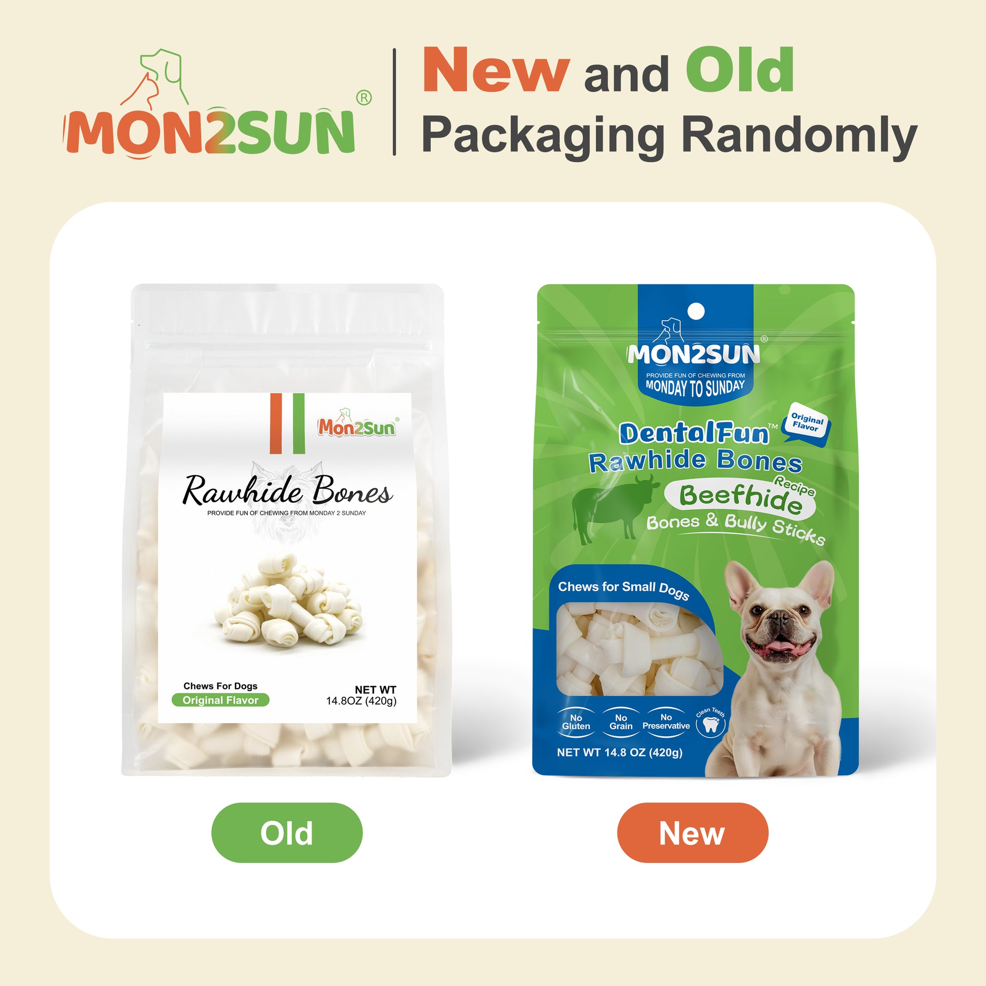 Dog Rawhide Knot Bones Mini Bones Rawhide Chews Natural 2.5 Inch 60 Count for Puppy and Small Dogs - MON2SUN