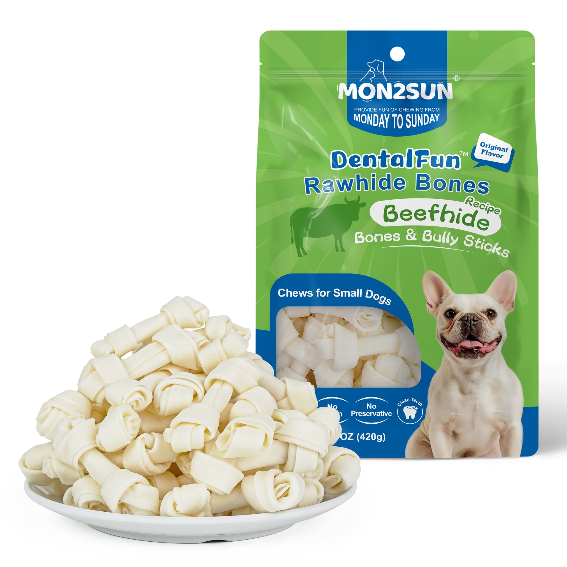 Dog Rawhide Knot Bones Mini Bones Rawhide Chews Natural 2.5 Inch 60 Count for Puppy and Small Dogs - MON2SUN