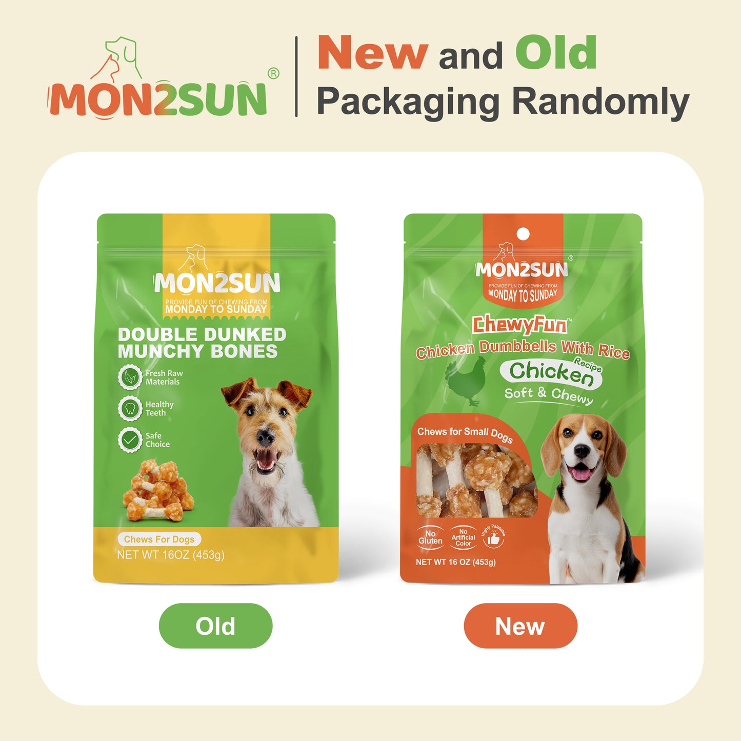 Dog Treats, 16oz Mini Rawhide Chews, Chicken Dumbbells with Rice for Small Dogs & Toy Breed, Crunchy and Healthy - MON2SUN