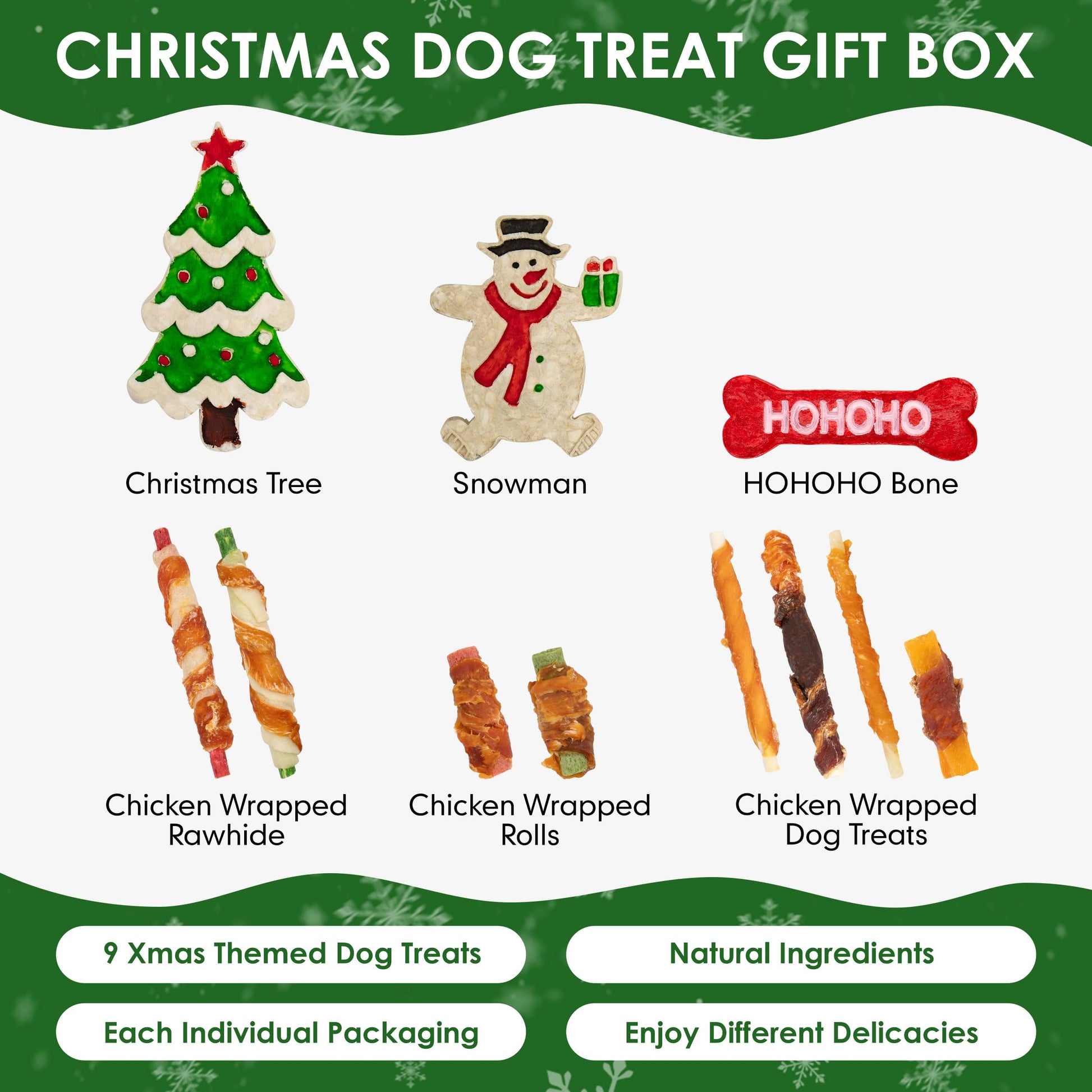 MON2SUN Christmas Dog Treats, Christmas Box Treats, Rawhide and Rawhide Free Chews for Small and Medium Dogs, 34 Count (Pack of 1) - MON2SUN