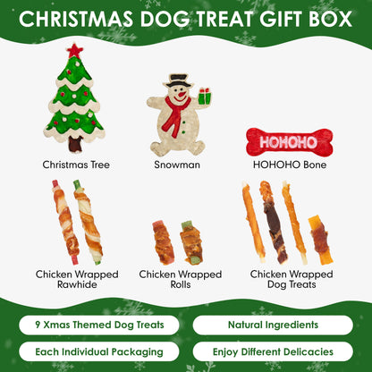 MON2SUN Christmas Dog Treats, Christmas Box Treats, Rawhide and Rawhide Free Chews for Small and Medium Dogs, 34 Count (Pack of 1) - MON2SUN