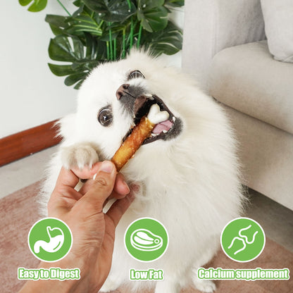 Dog Treats, Chicken Wrapped Calcium Bones without Rawhide, 4 Inch Training Treats for Teeth Cleaning and Fresh Breath, Chews for Puppy and Small Dogs (10 Ounce - Pack of 1) - MON2SUN