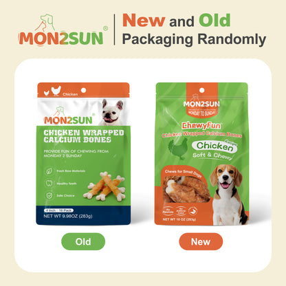 Dog Treats, Chicken Wrapped Calcium Bones without Rawhide, 4 Inch Training Treats for Teeth Cleaning and Fresh Breath, Chews for Puppy and Small Dogs (10 Ounce - Pack of 1) - MON2SUN