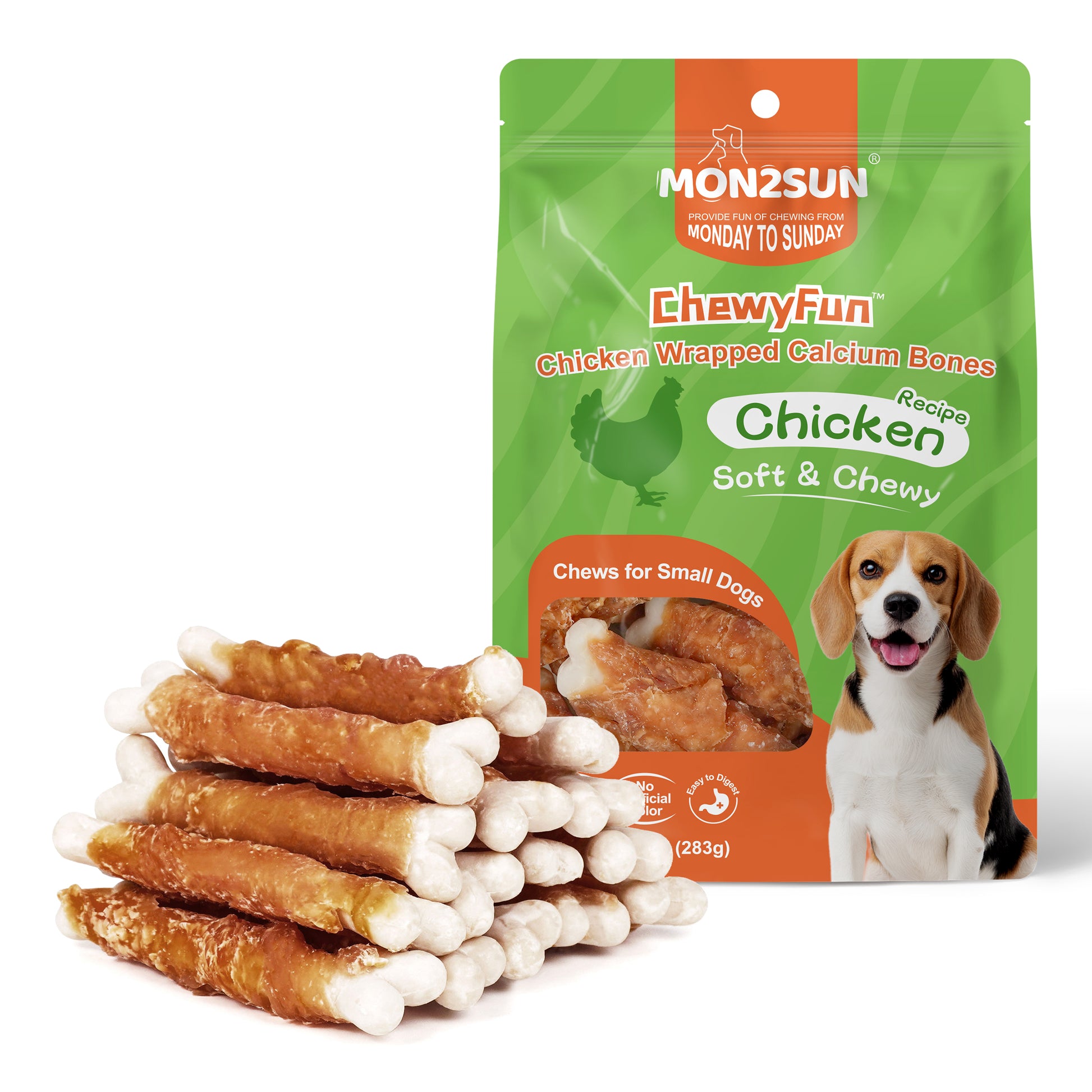 Dog Treats, Chicken Wrapped Calcium Bones without Rawhide, 4 Inch Training Treats for Teeth Cleaning and Fresh Breath, Chews for Puppy and Small Dogs (10 Ounce - Pack of 1) - MON2SUN