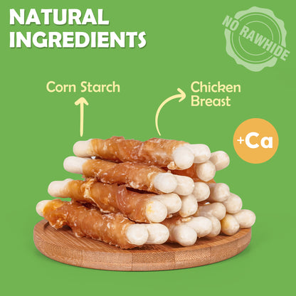 Dog Treats, Chicken Wrapped Calcium Bones without Rawhide, 4 Inch Training Treats for Teeth Cleaning and Fresh Breath, Chews for Puppy and Small Dogs (10 Ounce - Pack of 1) - MON2SUN