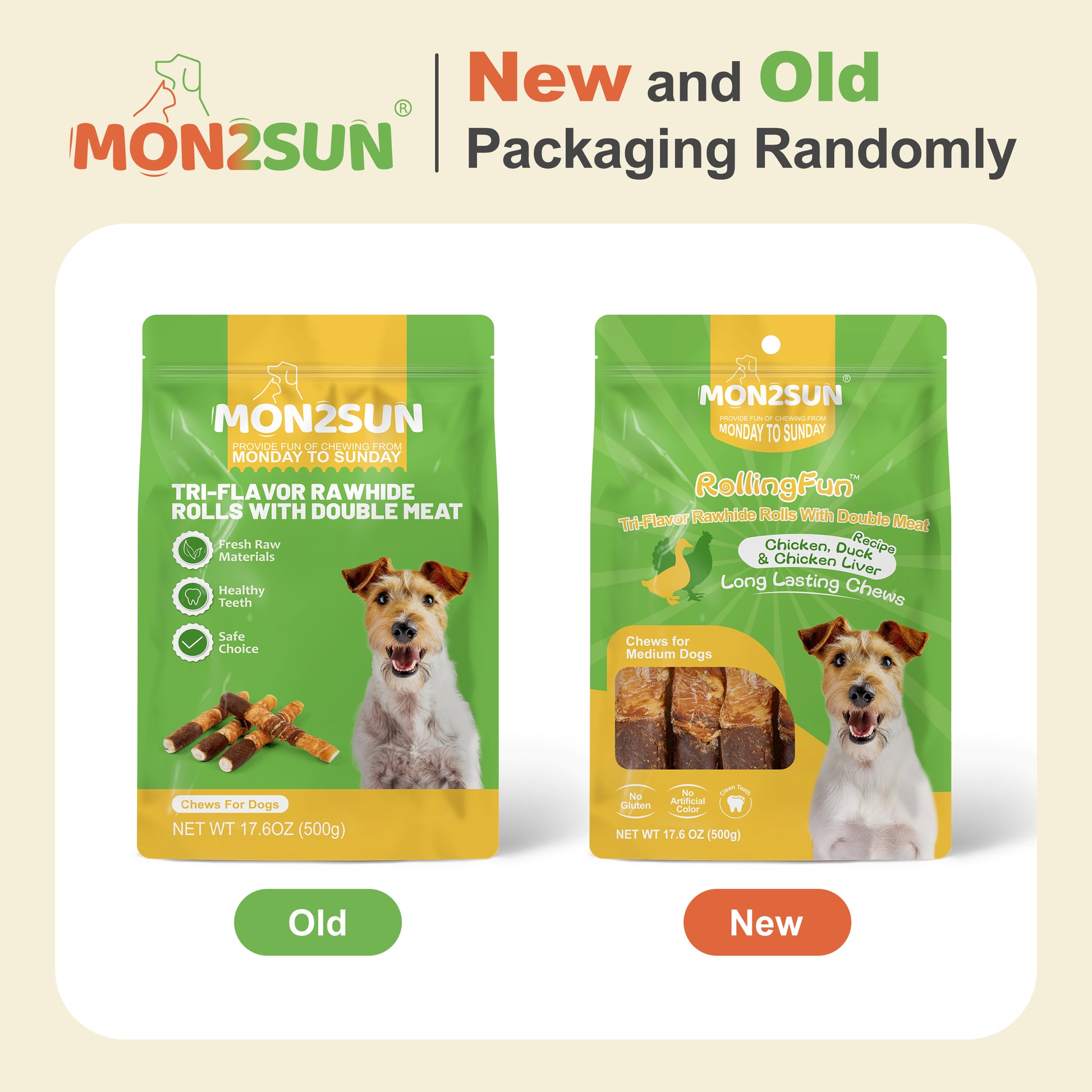 Dog Treats, Triple Flavor 6 Inch Chicken Liver Duck and Chicken Wrapped Rawhide Sticks, Teeth Cleaning Snacks for Medium Dogs - MON2SUN