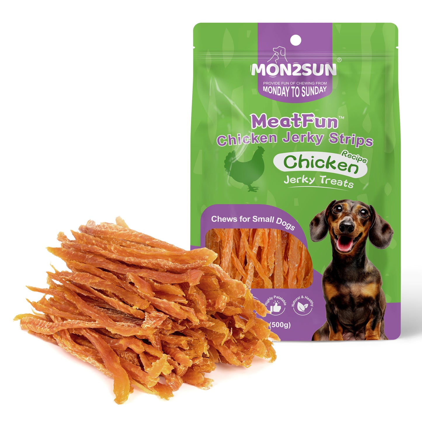 Dog Treats, Chicken Jerky Strips for Small Dogs, High Protein & Grain Free Snacks, Easy to Digest Training Treats - MON2SUN