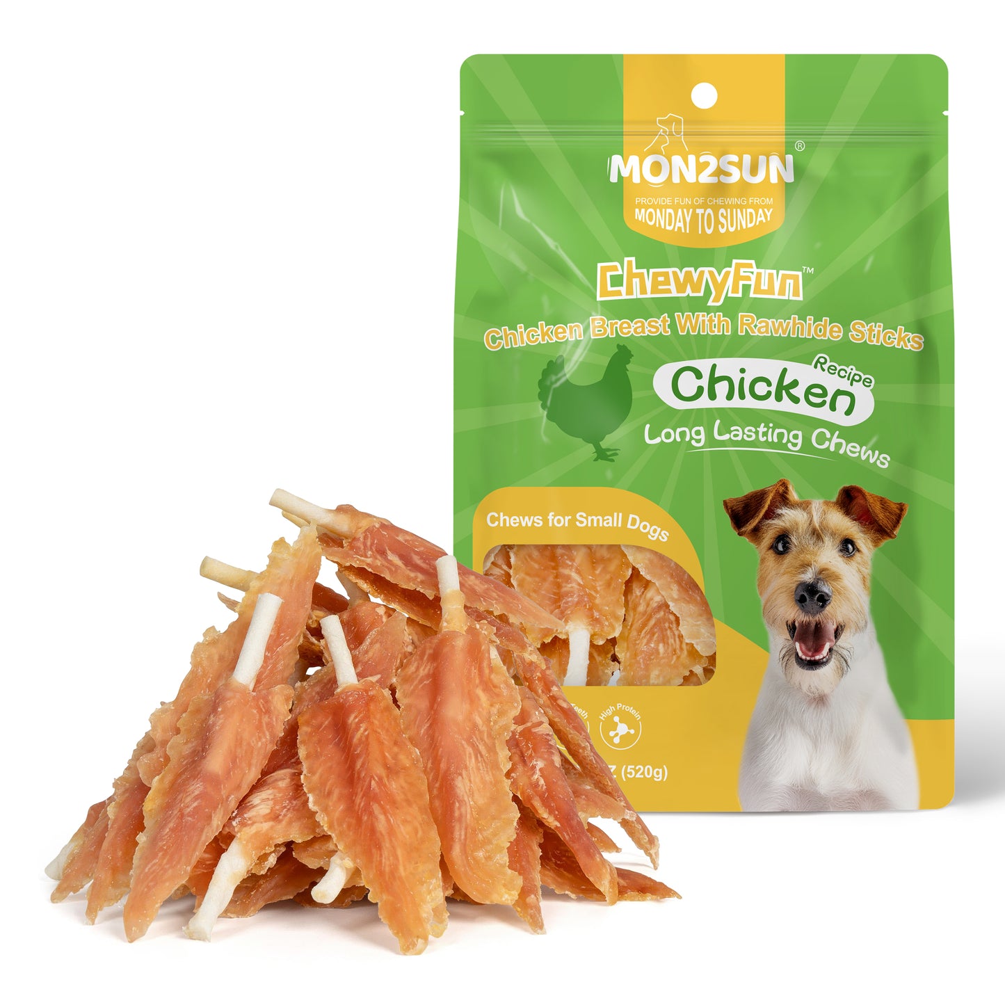 Dog Rawhide Twist 4-4.5 Inch Chicken Wrapped Rawhide Sticks for Puppy and Small Dogs, Promotes Dental Health Treats - MON2SUN