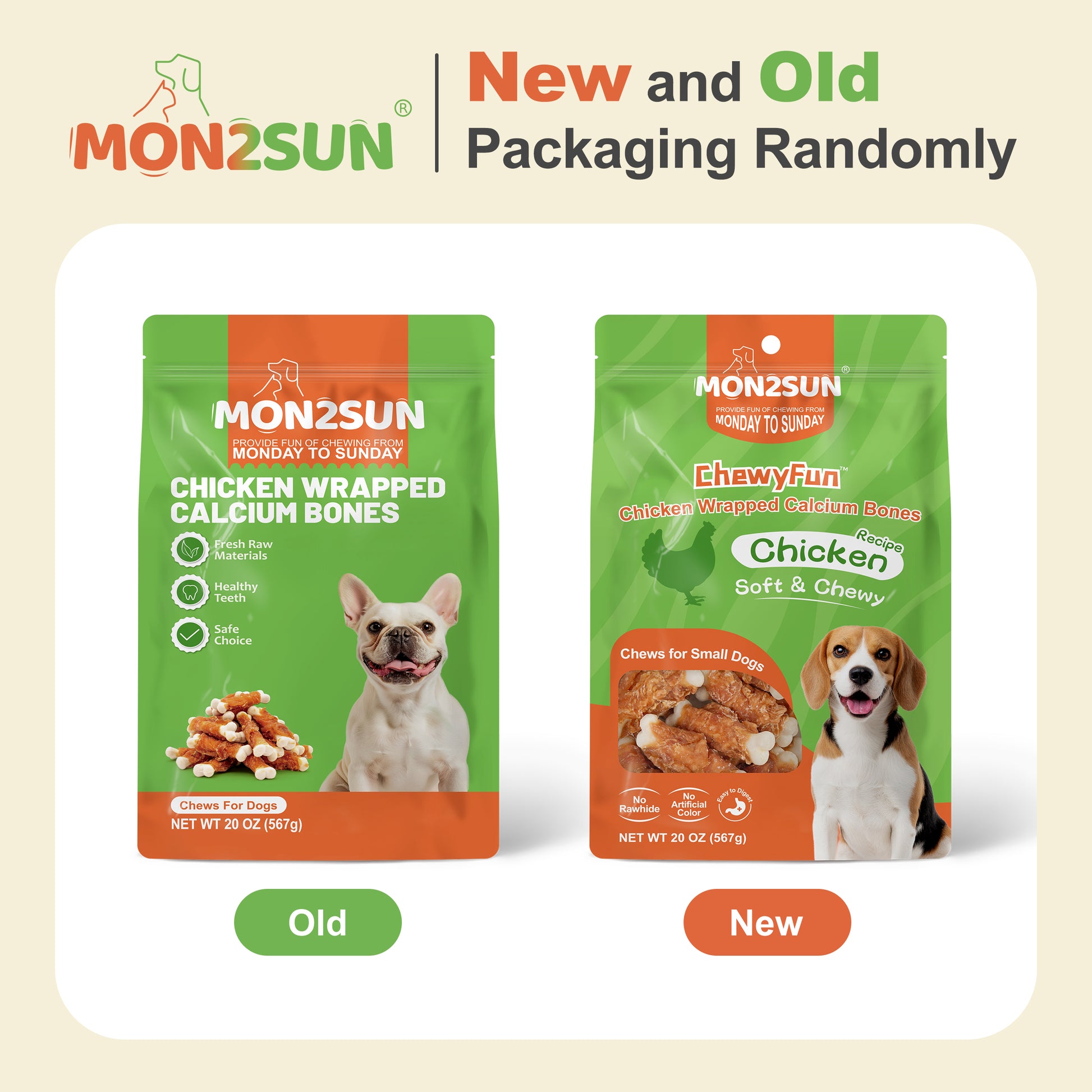 Dog Treats, Chicken Wrapped Calcium Bones Without Rawhide, 2.3 Inch Training Treats for Teeth Cleaning and Fresh Breath, Chews for Puppy and Small Dogs - MON2SUN