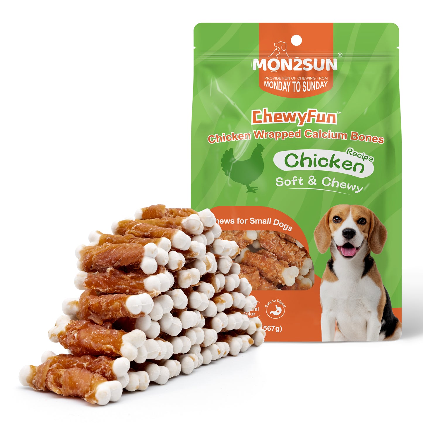 Dog Treats, Chicken Wrapped Calcium Bones Without Rawhide, 2.3 Inch Training Treats for Teeth Cleaning and Fresh Breath, Chews for Puppy and Small Dogs - MON2SUN